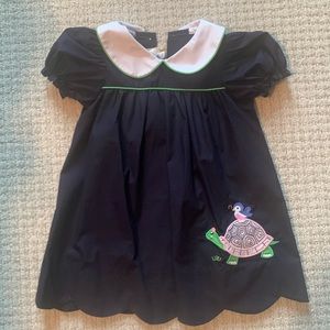 The Beaufort Bonnet Company navy dress with collar and scalloped hem